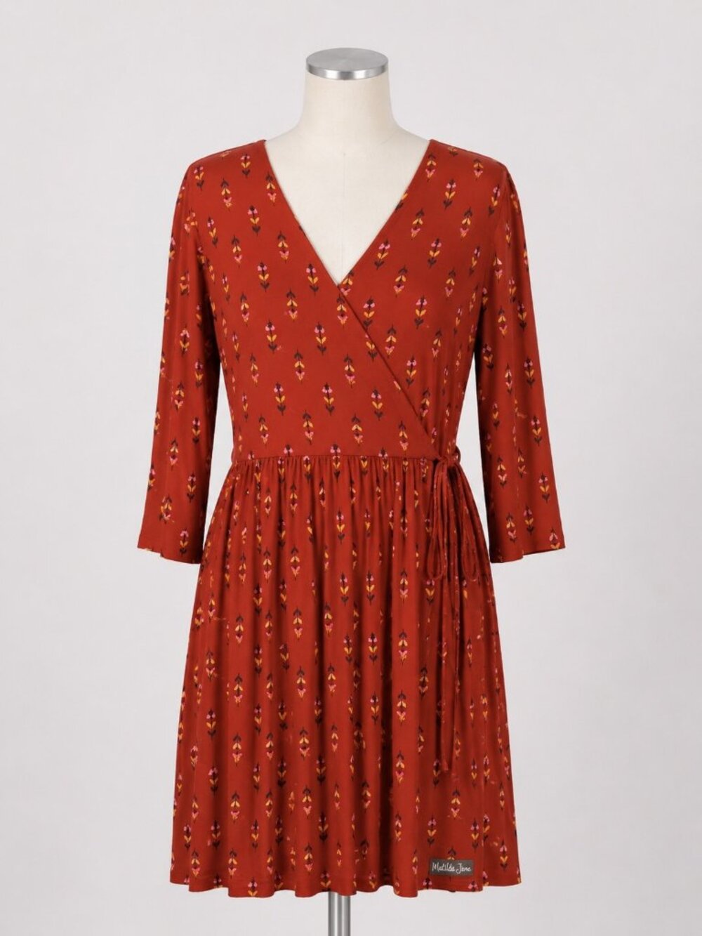 Matilda Jane Women’s Medium Wrap Dress Rust Floral 3/4 Sleeve